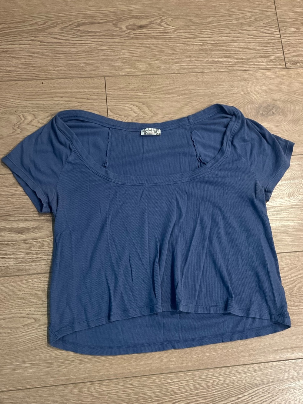 Free People Blue Scoop Neck Cropped Tee